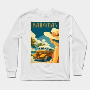 Bahamas Woman Vintage Travel Art Poster Long Sleeve T-Shirt